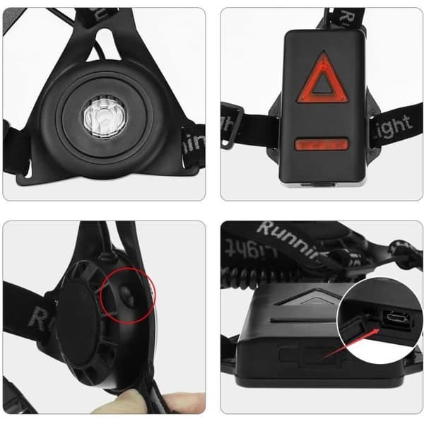 Running Light - USB Rechargeable Chest Light - 3 LED Sports Lighting Modes - Black