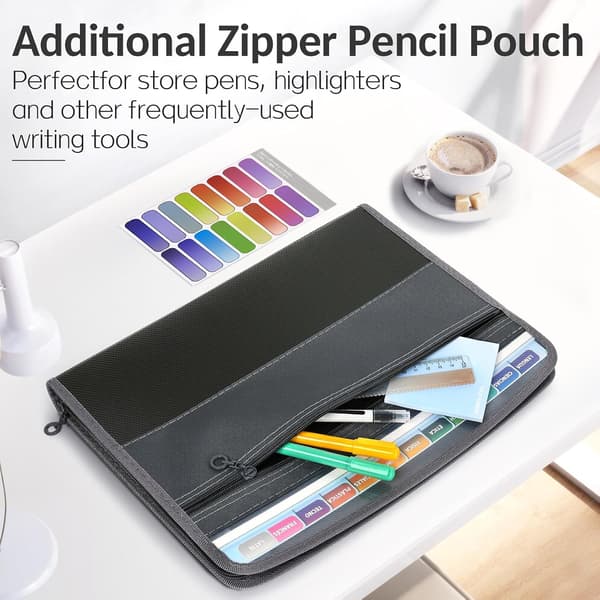 Accordion Folder with Security Zipper, Expandable Folder with 13 Pockets and Front Pen Pocket, Receipt Collector