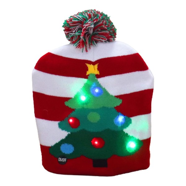 LED Julemandshue Lysende Julemandshue Juletræ Grim Hat Unisex Strikket Beanie til Feriefest Dekoration