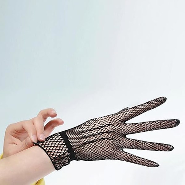 Svarta - Fiskgarnsspetshandskar - Långa Mesh-handskar
