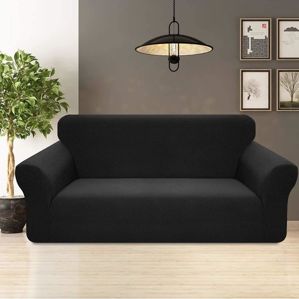 Sofatrekk strekkbar, vanntett og ripebestandig for 3-seters sofa Elegant mønster med sklisikre skumpinner (3-seters sofa, svart)