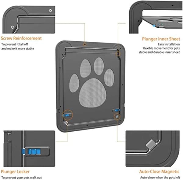 Pet Dog Cat Screen Door with Magnetic Flap for Sliding Doors (Small) - Automatic Lock/Lockable