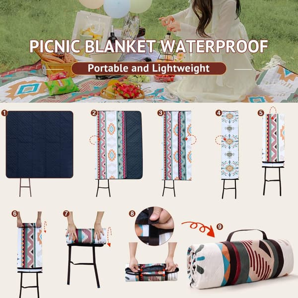 Extra Large Waterproof Picnic Blanket - 200 x 300 cm - Foldable, Sandproof Beach Mat with Handle - Washable