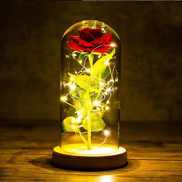 Skönheten och Odjuret Ros, Evig Ros I Glas Ros I Glaskupa Konstgjorda Blommor Rosor