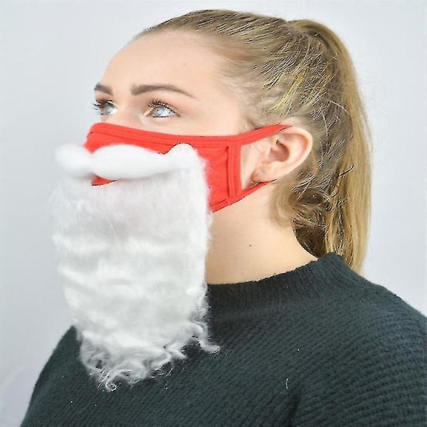 Julenissemaske skjegg Nytt produkt Maske Funny Dress Up Hvit julemaske Støvbomullsmaske (1 stykke-rød)