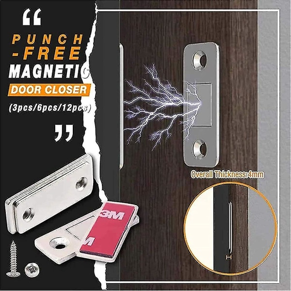 8 stk Ultra-tynne usynlige magnetiske dørstoppere, skuffemagnetlås, stansefri magnetisk dørlukker, magnetisk dørstopper for skapskap
