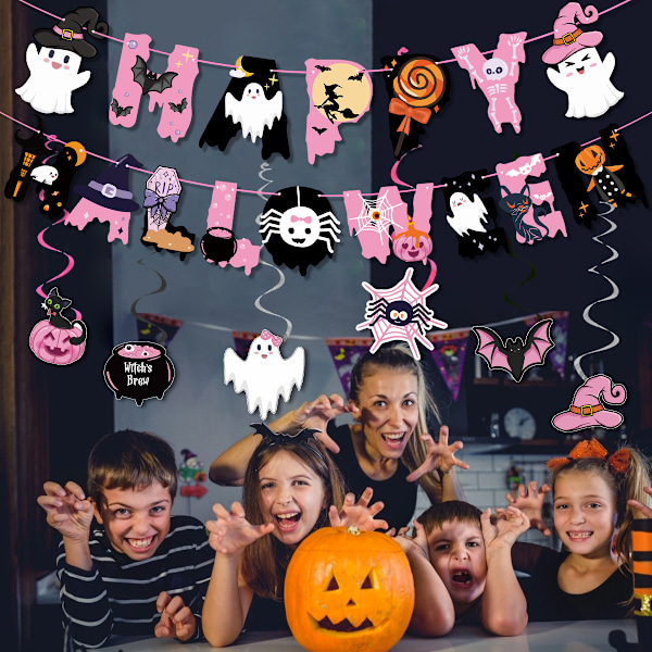 3 kpl Halloween-juhlat ripustuspyörteitä Halloween-haamu Boo-juhlat ripustuskoristelu Pinkki tytöille Halloween-juhlat juhlatarvikkeet