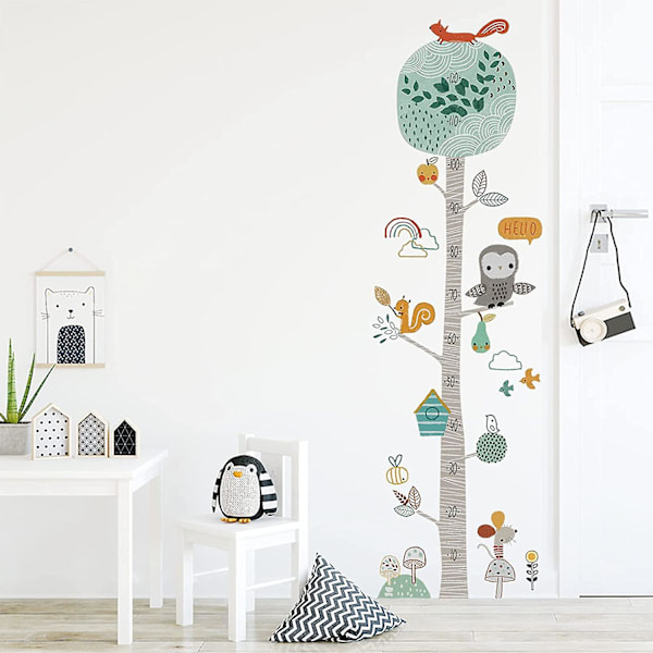 Høydediagram Veggklistremerke for Barn, Baby Vekst Høyde Vegglinjal, Skogdyr Mus Ugle Ekorre Tre Høyde Måle Vegg Dekaler, DIY Dekor For Barn R