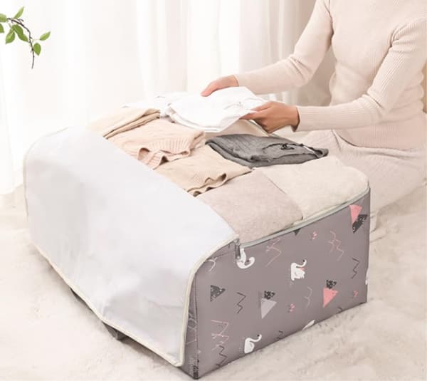 Foldable Storage Bag for Clothes with Handles, Storage Container, Storage Box, Grey Swan, Size: 50 * 35 * 20 cm