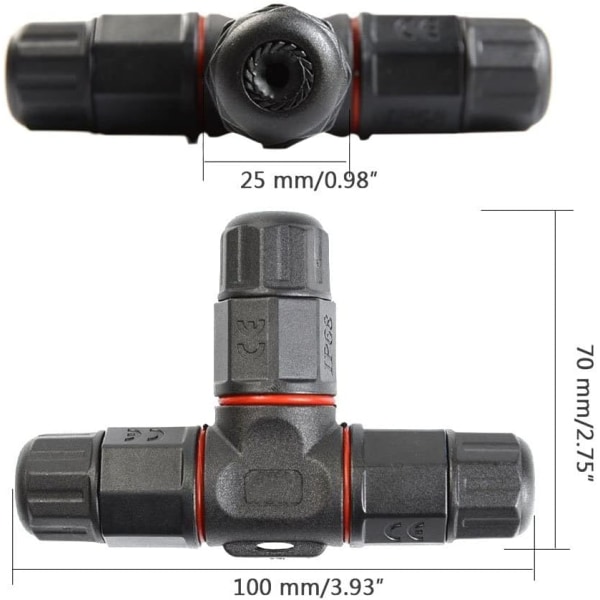 IP68 vandtætte elektriske samledåser 3-vejs kabelstik Udendørs elektrisk kabinet 2 stk.