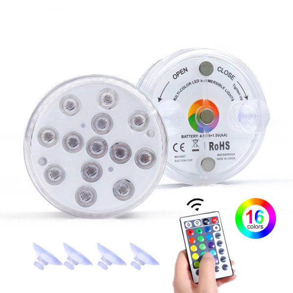 LED svømmebassin lys nedsænket LED lys, Auting belysning IP68 flerfarvede undervandslamper med fjernbetjening, vandtæt B
