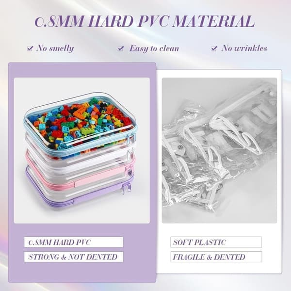 Transparent Storage Boxes - Hard, Clear Zippered Makeup Bags - 4 Pack