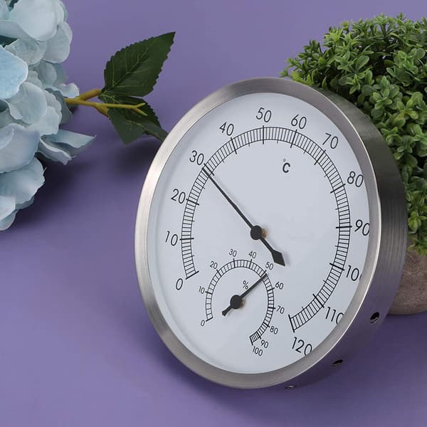 Badstu termometer hygrometer i rustfritt stål, dampbadstu termometer med lettlest skala, termohygrometer, badstu tilbehør