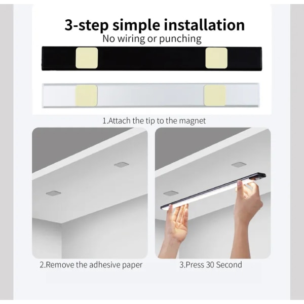 LED Bevegelsessensor Under Skapbelysning 2-pakning - 6000K (hvitt lys) LED-er Ultratynne Magnet Skaplys - Trådløs Batteridrevet Oppladbar