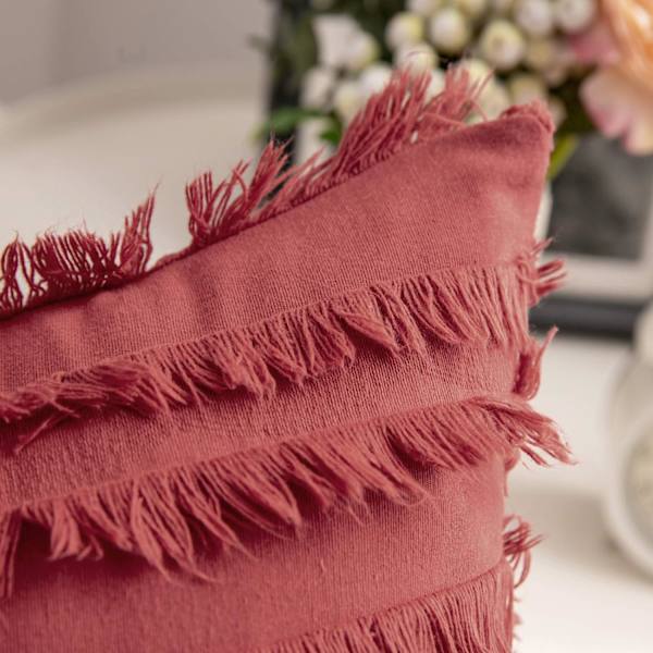 2 stk. Dekorative Boho Putesett Lin Stripe Jacquard Mønster Putesett for Sofa Stue Soverom Rød