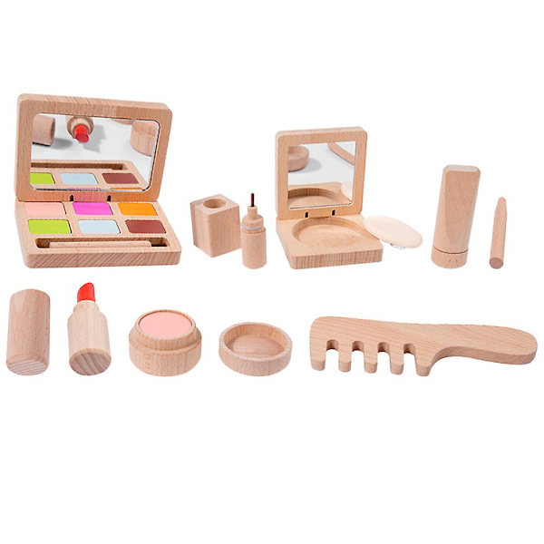 1 Set Falsk Sminkset Flicksmink Sminkset Småbarn Falsk Trä Skönhetssalong Leksakssats Assorterad