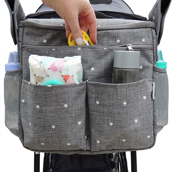 (Grey) Large Stroller Bag, Waterproof 22L Stroller Organizer with 2 Cup Holders