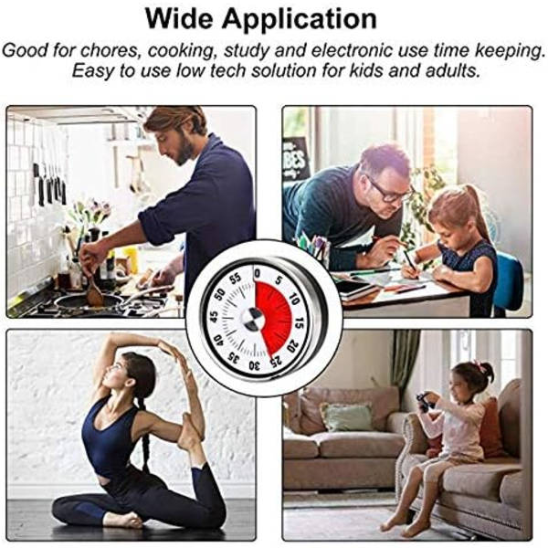 Magnetic Mechanical Kitchen Timer - Countdown Timer 60 Minutes Visual