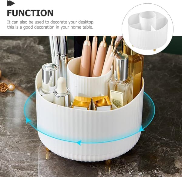 Rotating Makeup Brush Storage, Multi-Compartment Organizer, Desk Pen Holder White