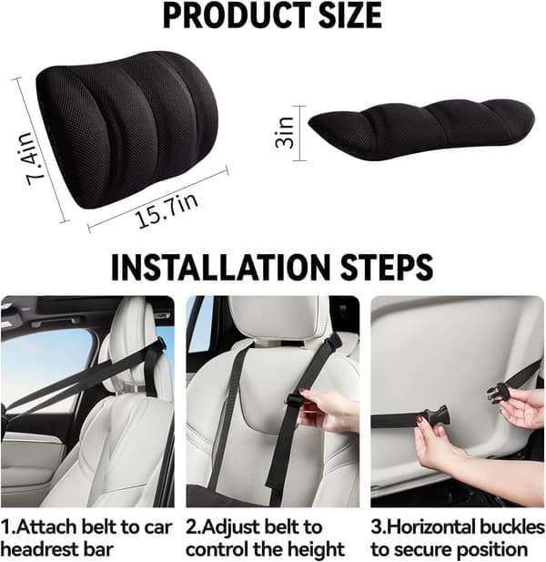 Lumbar Support Pillow - Back Support - Car Lumbar Support Pillow - Height Adjustable Lumbar Support Pillow - Lumbar Support Pillow with Straps (Ho)