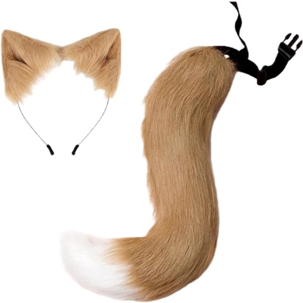 Katteører fuskepelsbøyle lodne ulvehår med lang hale Halloween-kostyme for cosplay-fest