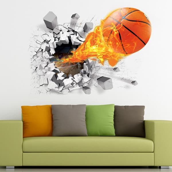 3D Self-Adhesive Removable (Flying Fire Basketball (19.7\" X 27.6\")