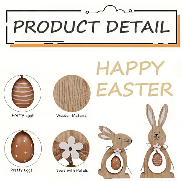 2-piece Wooden Table Decoration with Rabbit, Easter Eggs and Flowers 2pcs