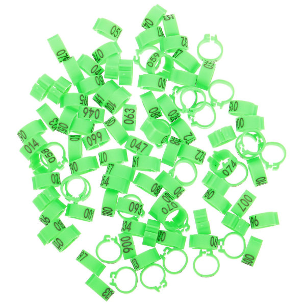 100 st Nummererade Duvringar i Plast Fågelbensband Ringar Fågelringar Grön 1,3X1,3CM Green 1.3X1.3CM