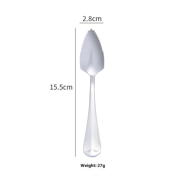 4 stk. sølvfarvede rustfrie stålskeer til grapefrugt, kiwi, citrusfrugter, desserter med eksisterende bestik（15,5 * 2,8 cm）