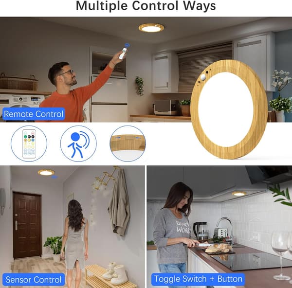 Battery-powered LED ceiling light with automatic motion sensor, smart body sensor ceiling lights, motion-detecting magnetic ceiling light