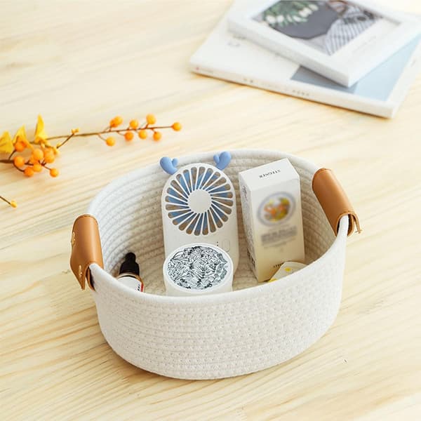 Cotton Rope Storage Baskets - Lightweight Woven Basket | Soft Texture Laundry Hamper, Sturdy Weave Fabric Storage, Home Accessory [DB] Small Small