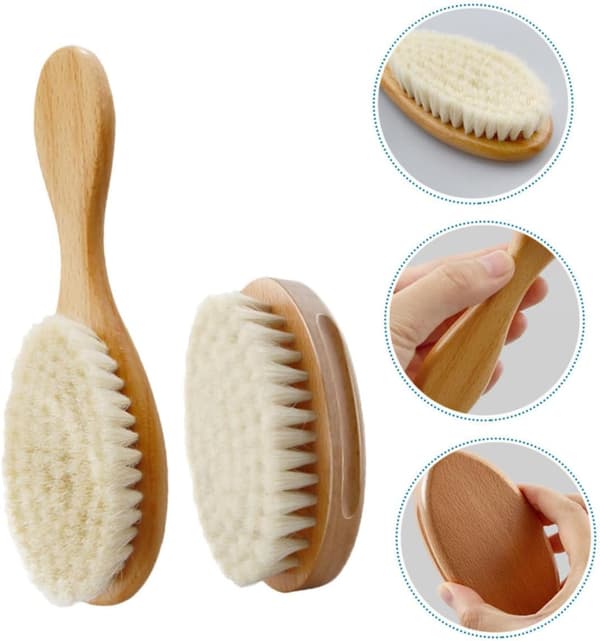 2 pcs wool baby brushes for infants, solid wood handle