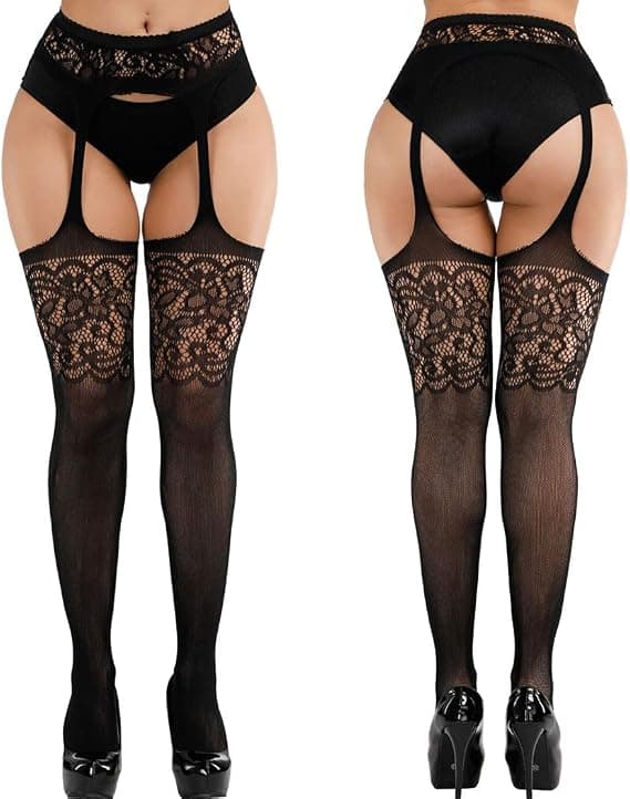 4 par leggings med høy midje for kvinner, nettingstrømper, elastisk La