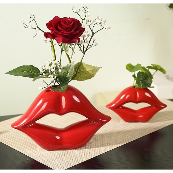 Röda läppar Vas Enkel Kreativ Keramik Vas Dekoration Europeiskt Dekorativt Par Romantisk Heminredning Gåvor