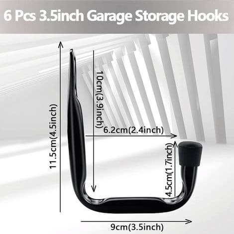 Garage Hooks, Set of 6 Storage Hooks, 10 cm Tool Hooks for Garden Tools, Wall Mounted Hooks, 25 kg Load Capacity