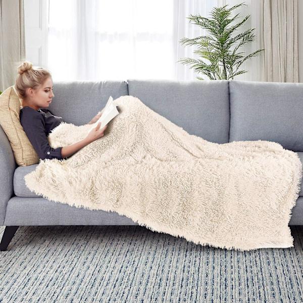 Knusende Blød Plysstof Tæppe, Stue Tæppe, Mikrofiber Tæppe, Fleece Tæppe, Sofa Tæppe, Aircondition Tæppe Let Til Sofa Beige 160x200cm