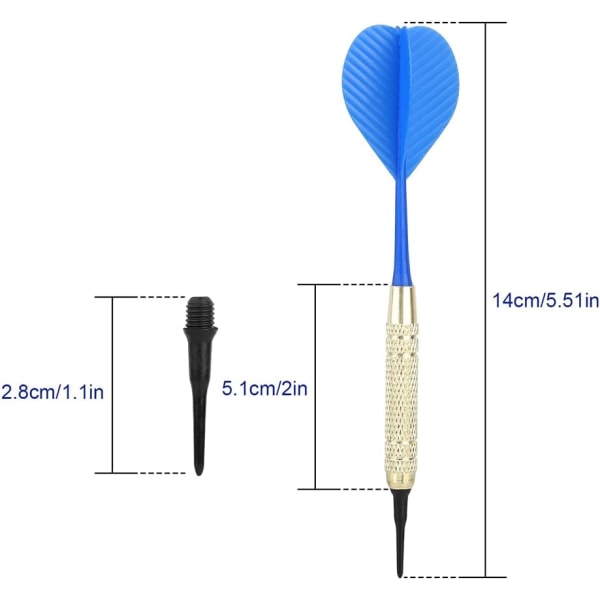 Myke piler, 12 stk med plastspisser for dartbrett og 100 spisser