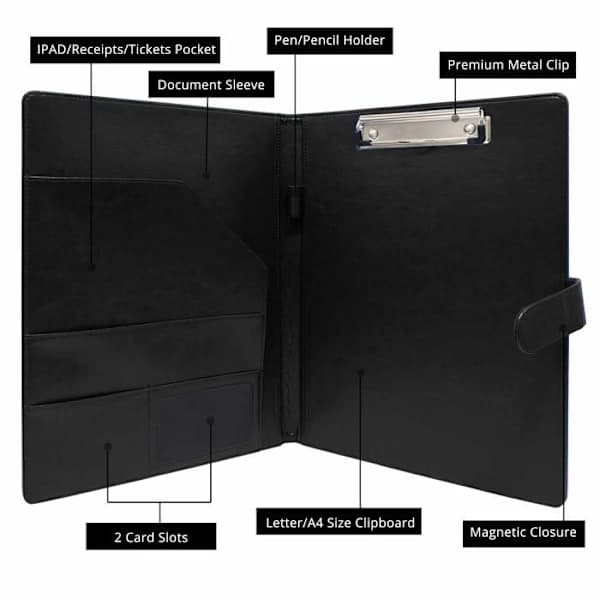 ®RisingFF A4 Magnetic File Folder with PU Leather Storage Document Holder for Interview Documents