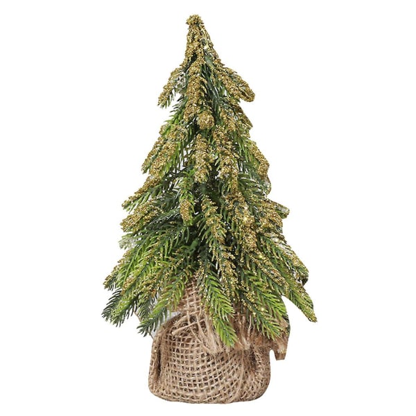 Bordsskiva Miniatyr Cedar Tree Mini Julgran med säckväv Bordsdekoration Vinter Heminredning Guld