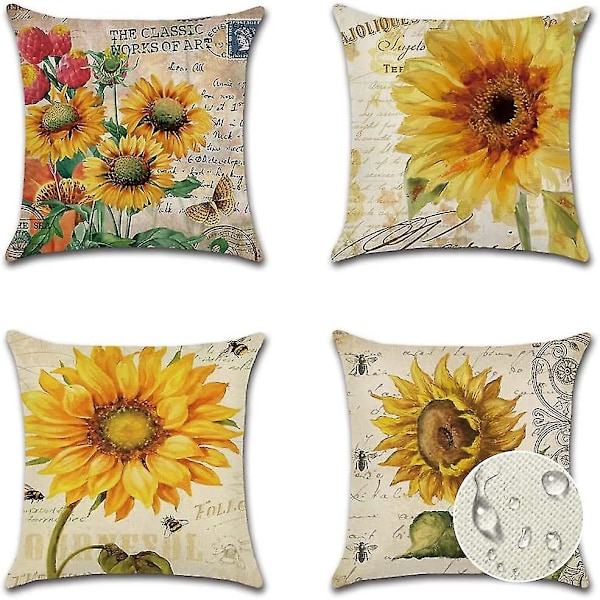 Set med 4 Vattentäta Kuddfodral för Utomhus Dekorativa för Soffa Trädgård 45 X 45 Cm (solrosor)