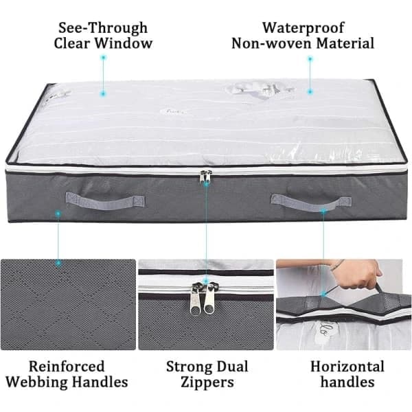 st Under Bed Storage Boxes Foldable Clothes Bags 75L Large Storage Containers with Transparent Window Handle