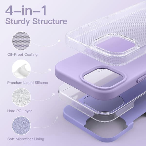 Silicone Case for iPhone 15 6.1 inch, Silky, Soft Full Protective Case, Shockproof Protection, Light Purple