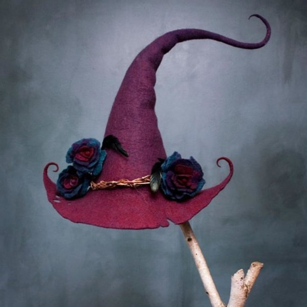 Vakker kunstig blomstertrollhatt Halloween hekslue Fest Cosplay RekvisitterRød