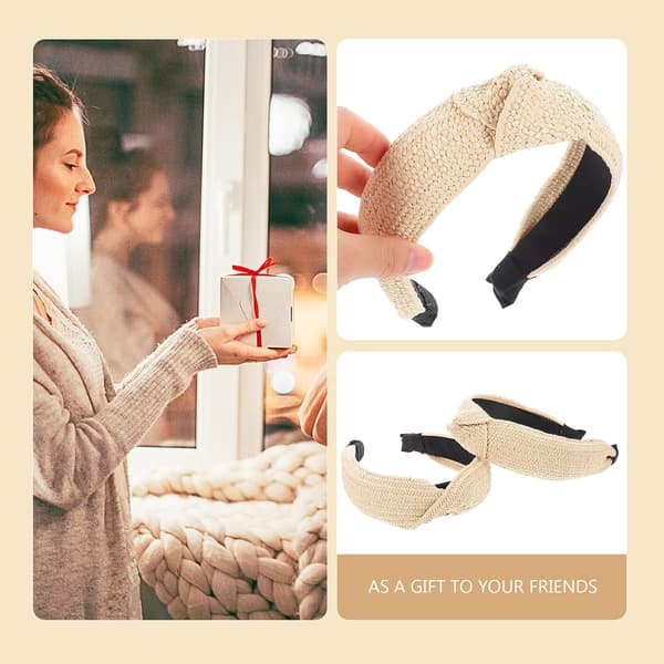Knutede Raffia Pannebånd 2 stk Sett, 5 cm Lys Beige
