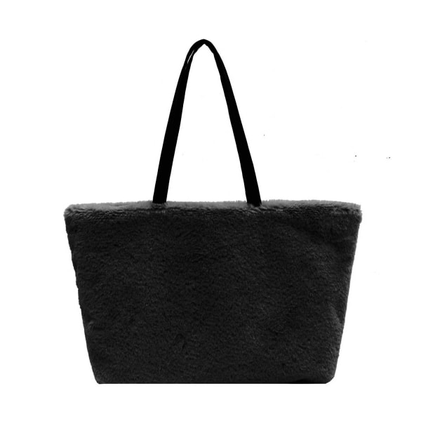 Furry Tote Bags Casual Stor Väska Solid Färg Axelväska Svart