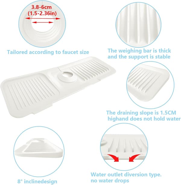 st 45 * 15cm Silikone Kranmåtte, Tørremåtte til Vask, Kranbeskyttelse & Drænmåtte, Stænkskærm, Køkken og Ba