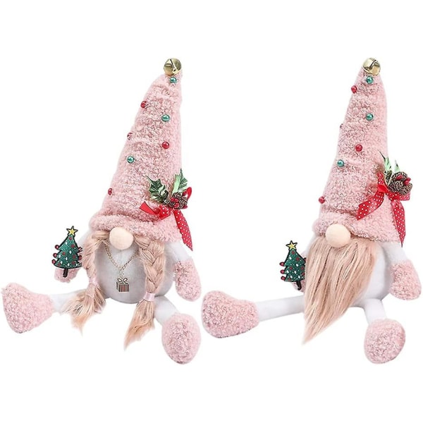 2stk Julenisser Pink Julenisse Plys Legetøj Dukke Dværg Alf Figur Jule Dekoration Pink Julenisser, Plys nisser