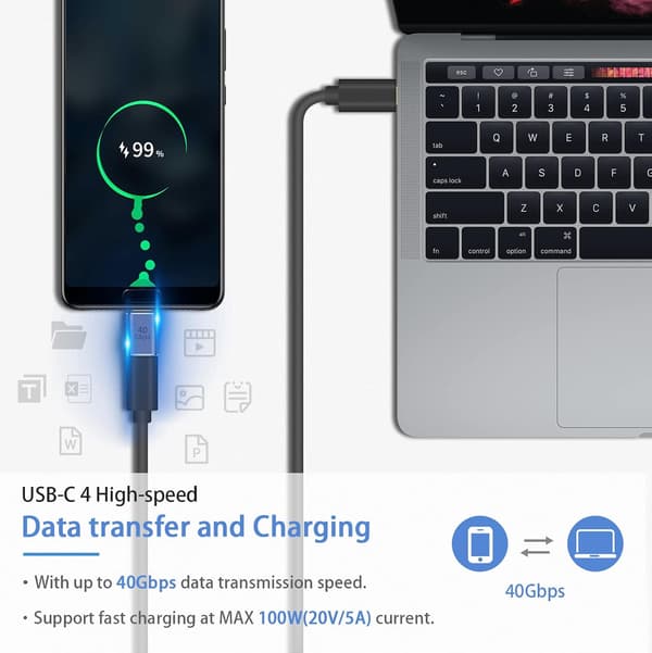 40 Gbps USB C-adapter, USB hane till USB C hona-adapter som stöder 8K@60Hz och 100 W snabbladdning, kom