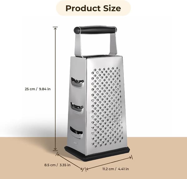 4-Sided Grater, Stainless Steel, with Non-Slip Base and Large Handle, Versatile Manual Grater