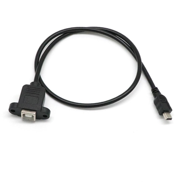 Paneliin asennettava kaapeli + ruuvi Mini USB 5-napainen uros USB 2.0 B -liitäntään naaras Musta